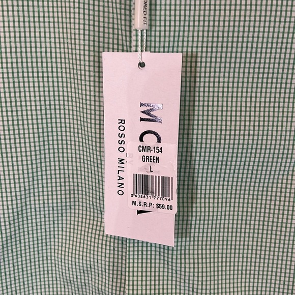 Monza Rosso Milano Tailored Fit Men Button Front L/S Check Green Plaid Shirt L - Picture 9 of 9